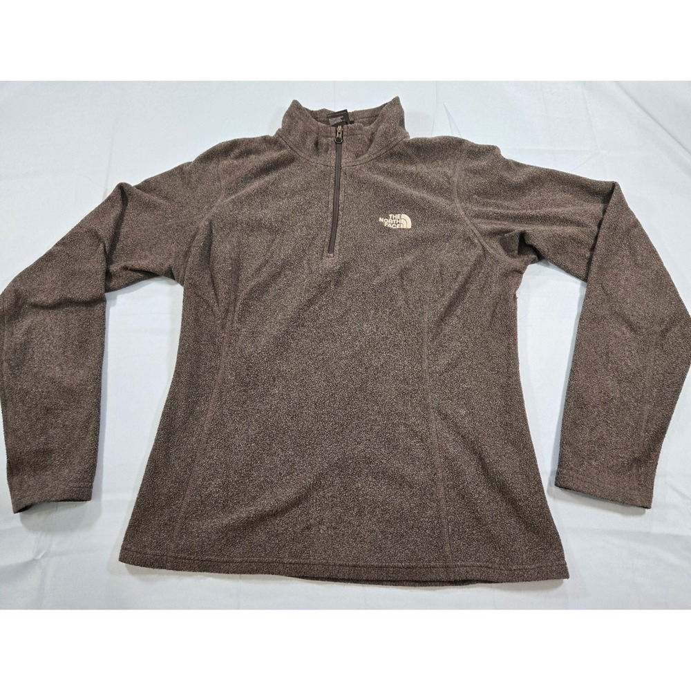 The North Face Womens TKA 100 Fleece 1/4 Zip Pullover Brown Gray Small